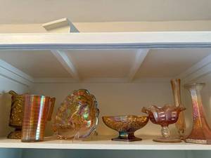 lot 229 image: Collection of Iridescent Carnival Glass Decor Pieces