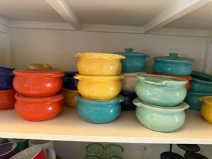 lot 231 image: Set of Colorful Ceramic Soup Crocks with Lids
