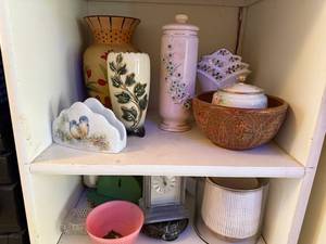 lot 236 image: Collection of Decorative Vases, Ceramic Holders, and Decorative Clock