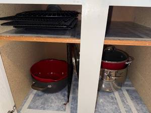 lot 271 image: Collection of Metal Baking Racks and Red Cooking Pots with Lids
