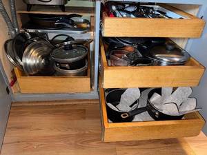 lot 278 image: Kitchen Cookware and Utensil Collection Including Pans, Lids, and Gadgets