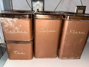 lot 281 image: Set of 4 Vintage Copper Metal Kitchen Canisters