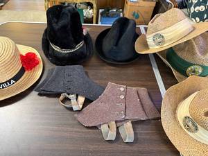 lot 304 image: Collection of Vintage Hats and Spats Including Straw, Felt, and U.S. Open Styles