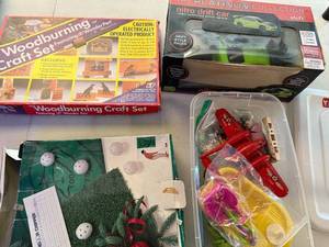 lot 306 image: Collection of Toys and Craft Sets Including Woodburning Kit and RC Car