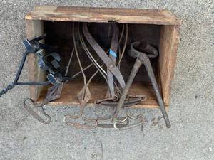 lot 440 image: Collection of Vintage Branding Iron and Blacksmith Tongs