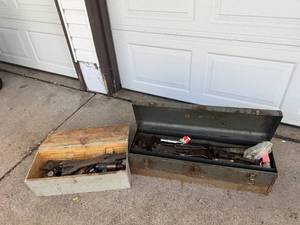 lot 447 image: Lot of Vintage Metal Toolboxes with Assorted Hand Tools