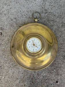 lot 451 image: Antique Brass Pocket Watch Styled Wall Clock with Decorative Face