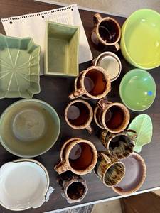 lot 343 image: Vintage Pottery and Stoneware Dishware Collection including Mugs, Bowls, and Serving Pieces