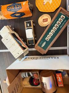 lot 344 image: Vintage Tin Trucks, Rummy Tile Game, and Collectibles Assortment