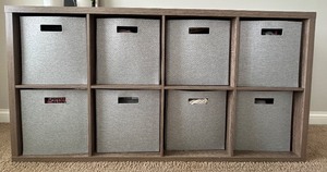 lot 113 image: 8-Cube Wood Storage Organizer Shelf with Gray Fabric Bins