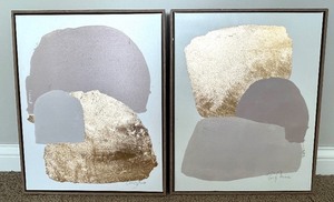 lot 115 image: Set of 2 Threshold Framed Hand Foil Embellished Abstract Canvas Art 16x20