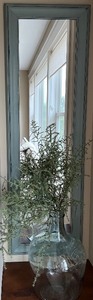 lot 8 image: Decorative Wall Mirror with Light Blue Frame and Glass Vase #2