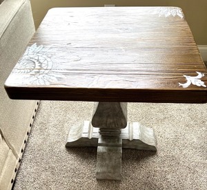 lot 10 image: Rustic Square Pedestal Side Table with Hand-Painted Mandala Design
