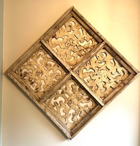 lot 16 image: Rustic Wood and Metal Wall Decor Panel with Distressed Finish