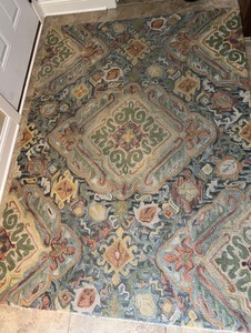 lot 28 image: Large Area Rug with Multicolor Geometric and Floral Pattern