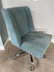 lot 42 image: Blue Upholstered Swivel Office Chair with Nailhead Trim