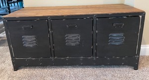 lot 88 image: Metal and Wood Locker Storage Bench with 3 Compartments