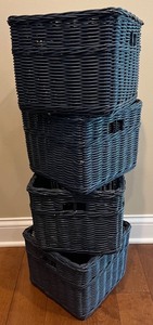 lot 154 image: Set of 4 Dark Wicker Storage Baskets with Handles
