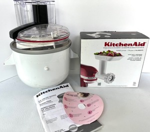 lot 55 image: KitchenAid Stand Mixer Attachments Food Grinder and Ice Cream Maker