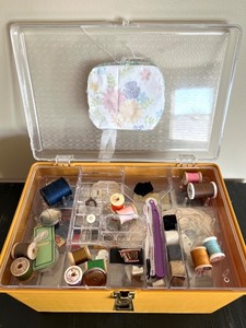 lot 123 image: Sewing Supplies Lot with Storage Case, Thread, Ribbons, and Accessories