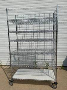 lot 1 image: MSRP $1800 Like New High Quality Heavy Duty&nbspTechnibilt Shelving System&nbspTSS 6 Tier Stainless Steel Chrome Finish NSF Wire Storage Cart Truck With Locking Casters & Bumper Guards 80x48x24 Up to 850 lbs per shelf