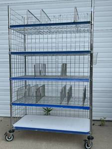 lot 3 image: MSRP $1800&nbspLike New High Quality Heavy Duty&nbspTechnibilt Shelving System&nbspTSS 5 Tier Stainless Steel Chrome Finish NSF Wire Storage Cart Truck -Locking Casters & Bumper Guards 80x48x24 Up to 850 lbs per shelf -With Removable Dividers