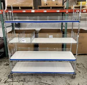 lot 5 image: MSRP $2000 Like New High Quality Heavy Duty&nbspInterMetro Super Erecta Shelving System 4 Tier Stainless Steel Chrome Finish NSF Wire Storage Cart Truck With Locking Casters & Bumper Guards 80x72x24 Up to 800 lbs per shelf - Removable Dividers