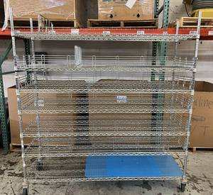 lot 8 image: MSRP $2600 High Quality Heavy Duty&nbspTechnibilt Shelving System&nbspTSS 7 Tier Stainless Steel Chrome Finish NSF Wire Storage Cart Truck With Casters & Bumper Guards 78x70x24 Up to 850 lbs per shelf - Great Condition