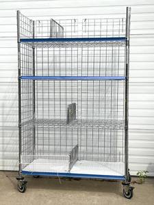 lot 25 image: MSRP $1800&nbspLike New High Quality Heavy Duty&nbspTechnibilt Shelving System&nbspTSS 4 Tier Stainless Steel Chrome Finish NSF Wire Storage Cart Truck With Locking Casters & Bumper Guards 80x48x24 Up to 600 lbs per shelf - Removable Dividers