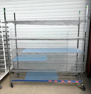 lot 26 image: MSRP $2400 Like New High Quality Heavy Duty&nbspCari-All Healthcare Shelving System 6 Tier Stainless Steel Chrome Finish NSF Wire Storage Cart Truck With Locking Casters Up to 850 lbs per shelf