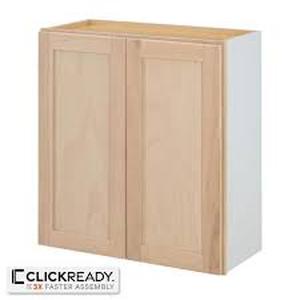 lot 11 image: Hampton Bay 27 in. W x 12 in. D x 30 in. H Ready to Assemble Wall Kitchen Cabinet in Unfinished with CLICKREADY Technology  Customer Returns See Pictures