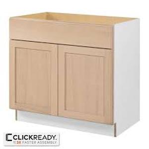 lot 15 image: Hampton Bay 36 in. W x 24 in. D x 34.5 in. H Ready to Assemble Sink Base Kitchen Cabinet in Unfinished with CLICKREADY Technology  Customer Returns See Pictures