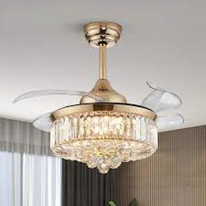 lot 21 image: ANTOINE 36 in. Integrated LED Indoor Gold Crystal Chandelier Retractable Blades Ceiling Fan with Light and Remote  Customer Returns See Pictures