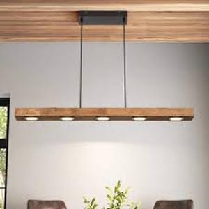 lot 22 image: Rennnsan Peyton 7-Light Wooden Dimmable Linear LED Kitchen Island Pendant Light   Customer Returns See Pictures