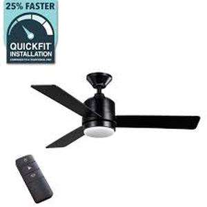 lot 47 image: Hampton Bay Castlegate 44 in. Indoor Integrated LED Matte Black Ceiling Fan with 3 Reversible Blades, Light Kit and Remote Control  Customer Returns See Pictures