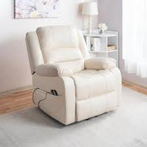 MAYKOOSH Cream Faux Leather Power Lift Recliner with Massage, Remote, Footrest, Studded and Tufted Design, and Side Pocket  Customer Returns See Pictures