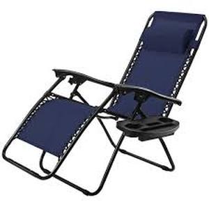 lot 62 image: Clihome Outdoor Folding Zero Gravity Metal Reclining Lounge Chair in Blue Customer Returns See Pictures