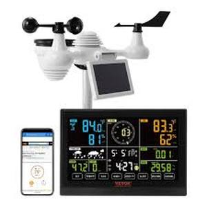 VEVOR 7-in-1 Wi-Fi Weather Station 7.5 in. Display Home Weather Station with Solar Wireless Sensor Alarm Alert for Temperature  Customer Returns See Pictures
