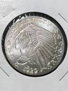 lot 17 image: 1 TROY OZ .999 FINE SILVER GOLD INDIAN DESIGNED ROUND