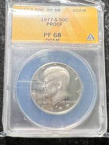 lot 27 image: 1977-S US PROOF KENNEDY HALF DOLLAR ANACS PF68DCAM