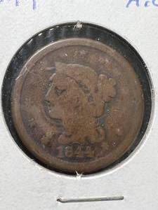 lot 40 image: 1844 US BRAIDED HAIR LARGE CENT