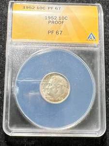 lot 56 image: 1952 US PROOF ROOSEVELT DIME ANACS PF67