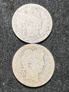 lot 62 image: 2 US BARBER QUARTERS 1905-S 1907-O