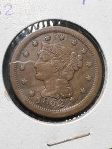 lot 66 image: 1852 US BRAIDED HAIR LARGE CENT