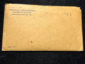 lot 77 image: 1963 US PROOF SET IN ORIGINAL ENVELOPE