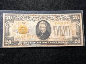 lot 83 image: 1928 US $20 GOLD CERTIFICATE