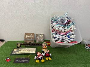 lot 67 image: Disney Collectibles, Howard Miller Clock, Home Decor & Clothes Hangers