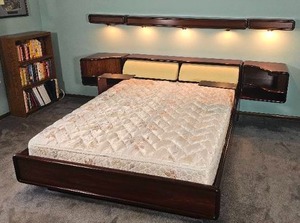 Queen Danish Modern Kibaek Modelfabrik Rosewood Platform Bed and Light Rail