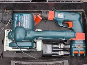 lot 110 image: Black & Decker VersaPack Portable Power Tool Kit - Hand Saw VP600 - Drill VP825
