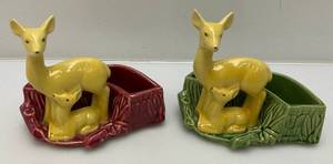 lot 4 image: Set Of Vintage Shawnee Deer Planters (One Has Small Chip On Tip Of Ear)